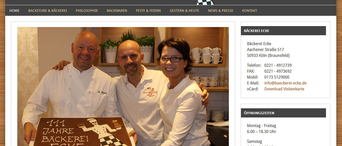 Homepage des Monats Dezember 2016: Bäckerei Ecke