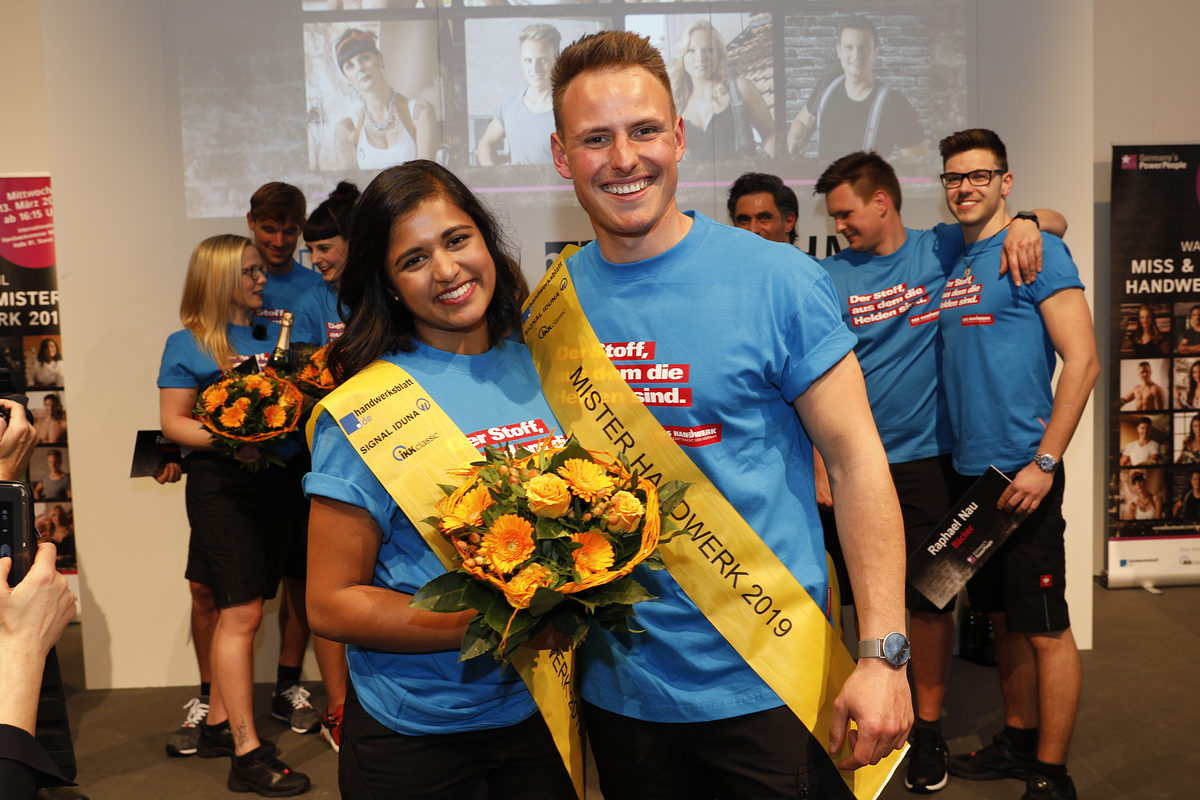 Priyanka Balamohan und Robert Dittrich, die zu Miss und Mister Handwerk 2019 gekürt wurden Priyanka Balamohan und Robert Dittrich, die zu Miss und Mister Handwerk 2019 gekürt wurden