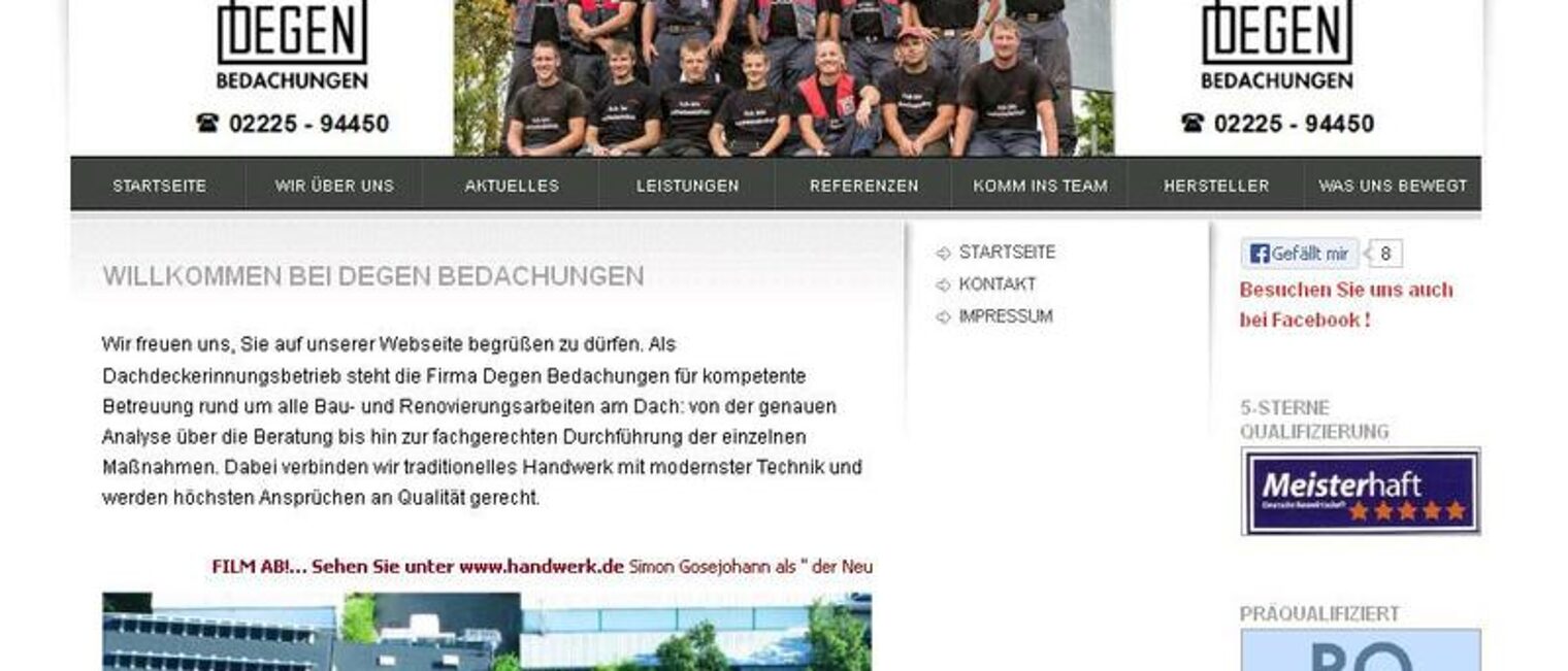 Homepage des Monats August 2013: degen-bedachungen.de
