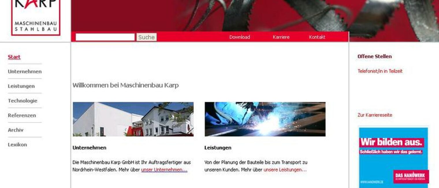 Homepage des Monats Mai 2013 maschinenbau-karp.de