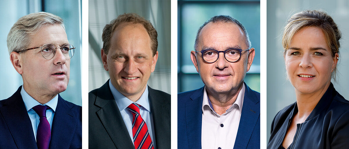 Stellen sich den Fragen des Handwerks: Norbert Röttgen (CDU), Alexander Graf Lambsdorff (FDP), Norbert Walter-Borjans (SPD) und Mona Neubaur (Bündnis 90/Die Grünen). Stellen sich den Fragen des Handwerks: Norbert Röttgen (CDU), Alexander Graf Lambsdorff (FDP), Norbert Walter-Borjans (SPD) und Mona Neubaur (Bündnis 90/Die Grünen).